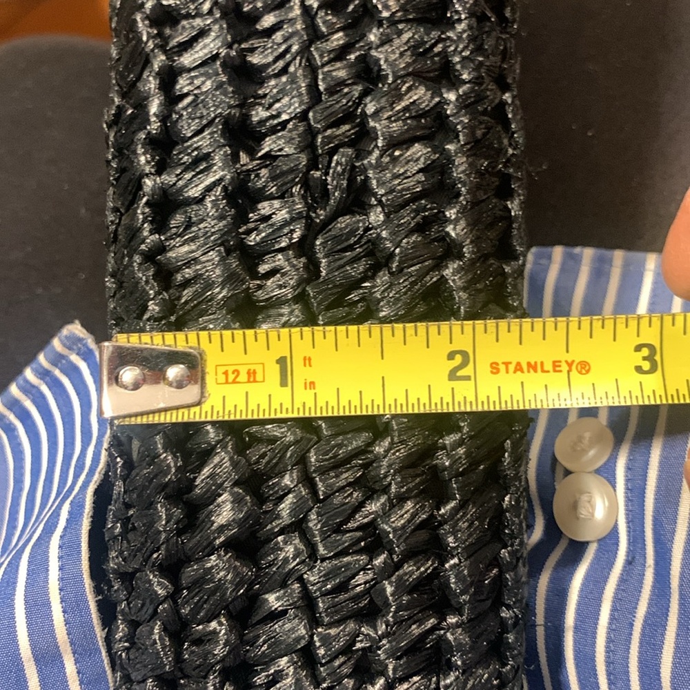 60’s BLACK STRAW RATTAN CROCHETED PURSE CLUTCH HANDBAG WITH GOLD CHAIN H… - Picture 10 of 13